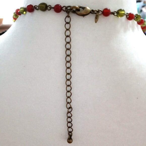 Multi Strand Red Green Glass Bead Necklace Avon SP Retro Colorful - Picture 9 of 9